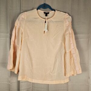 NWT J Crew Womens Pink Embroidered Bell Sleeve Silk Top Blouse 00